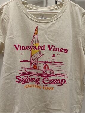 Vineyard Vines Cream Tee with Pink & Yellow Sailing Graphic